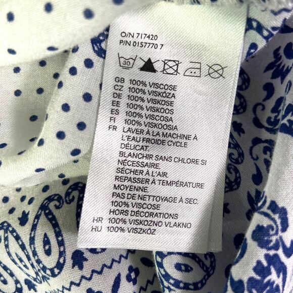 H&M L.O.G.G Women's Sheer White Blue Embroidery 1/4 Button Boho Dress Size 8 - Picture 6 of 11